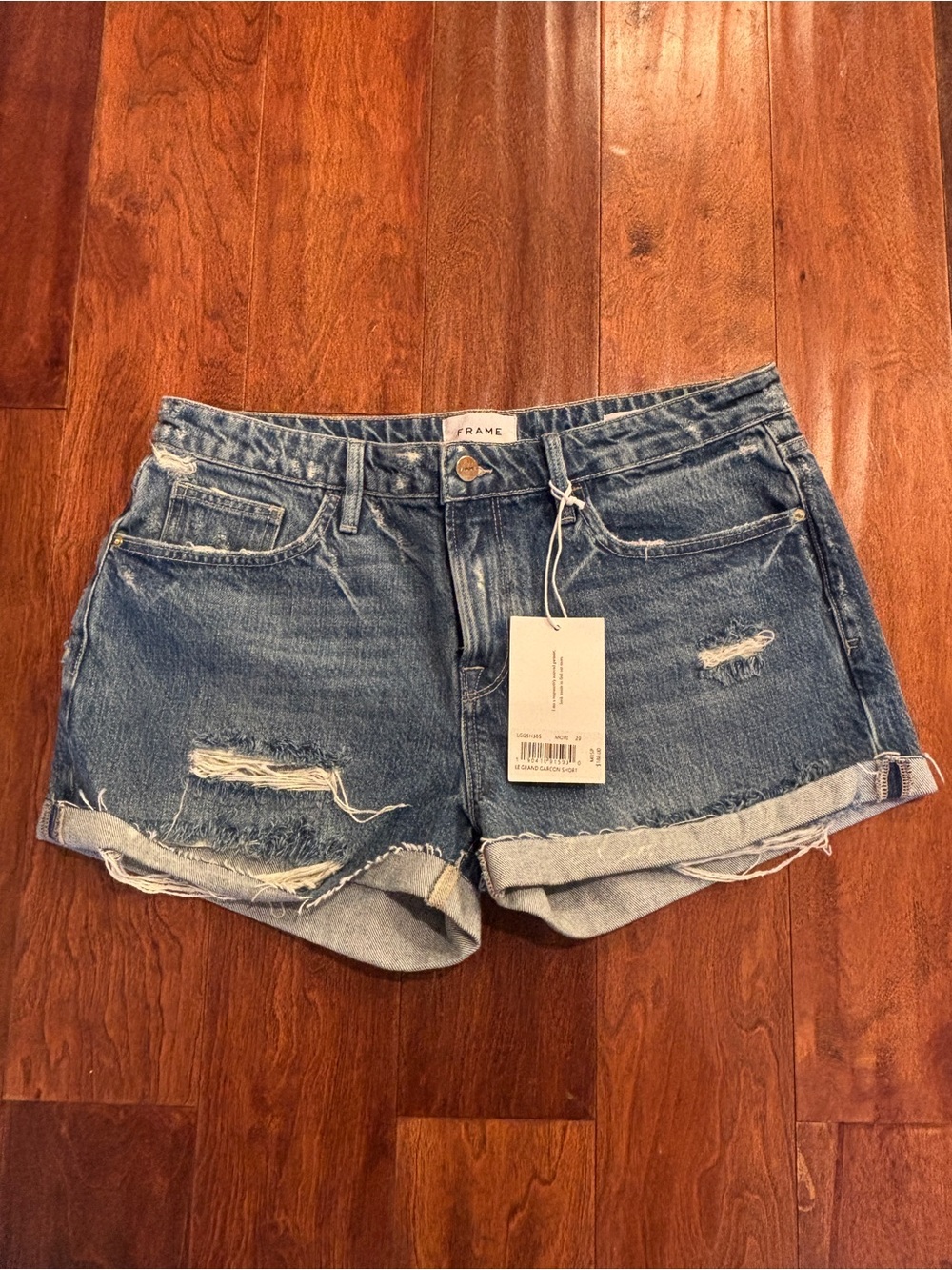 Frame Le Grand Garçon Shorts Denim Women's Distressed Rolled-Hem